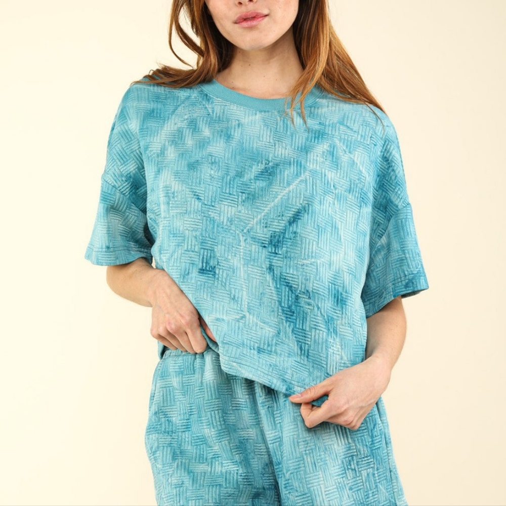 VERY J VERY J Quilted Washed Crop Top and Shorts Set rose & teal